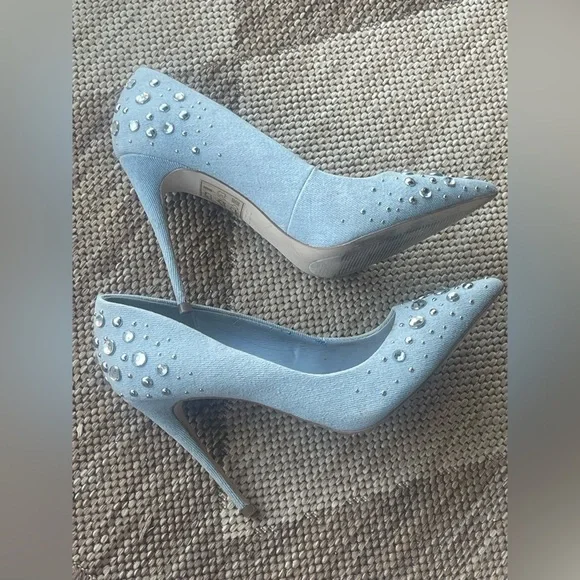 ALDO Elegant Blue Embellished Women's denimHeels size 7 - Picture 3 of 16